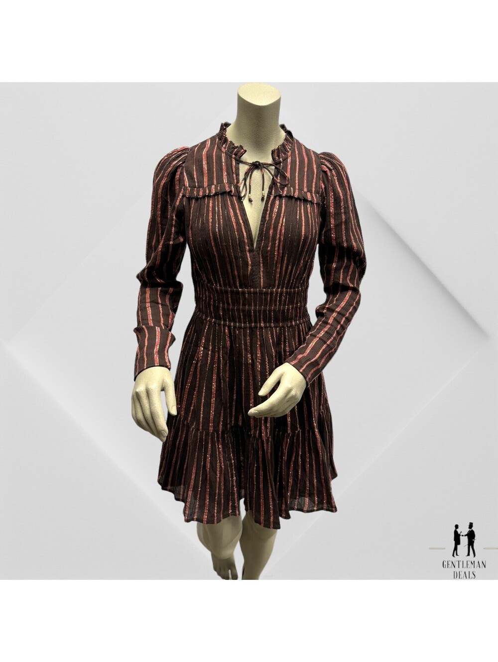 Ulla Johnson Rosalind Metallic Pink Striped Chocolate Pleated Dress 2 NWOT